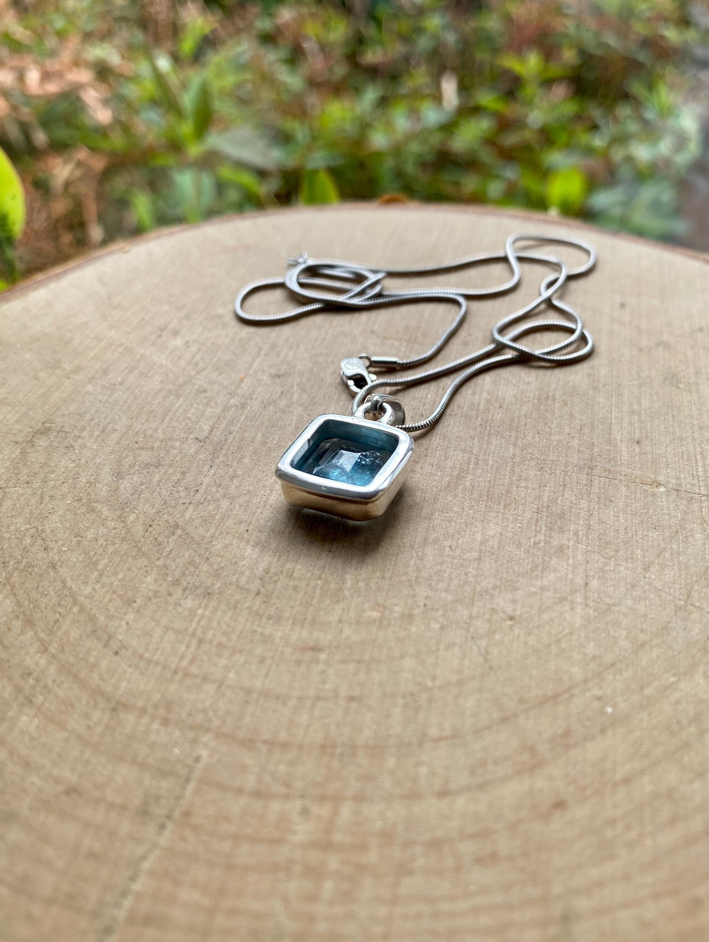 Aqua Kyanite and Silver Pendant