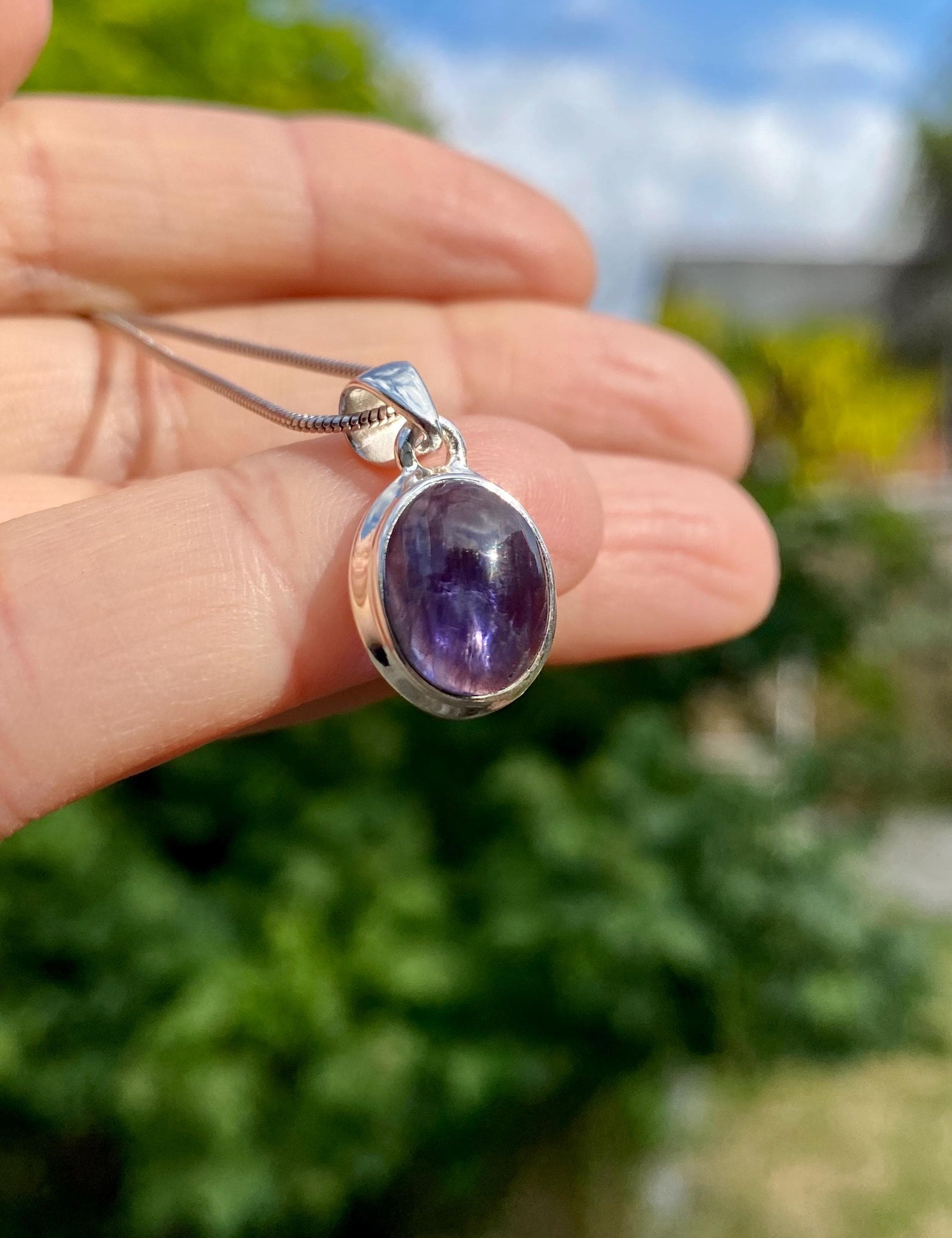 Natural Iolite Lolite Sterling Silver Pendant