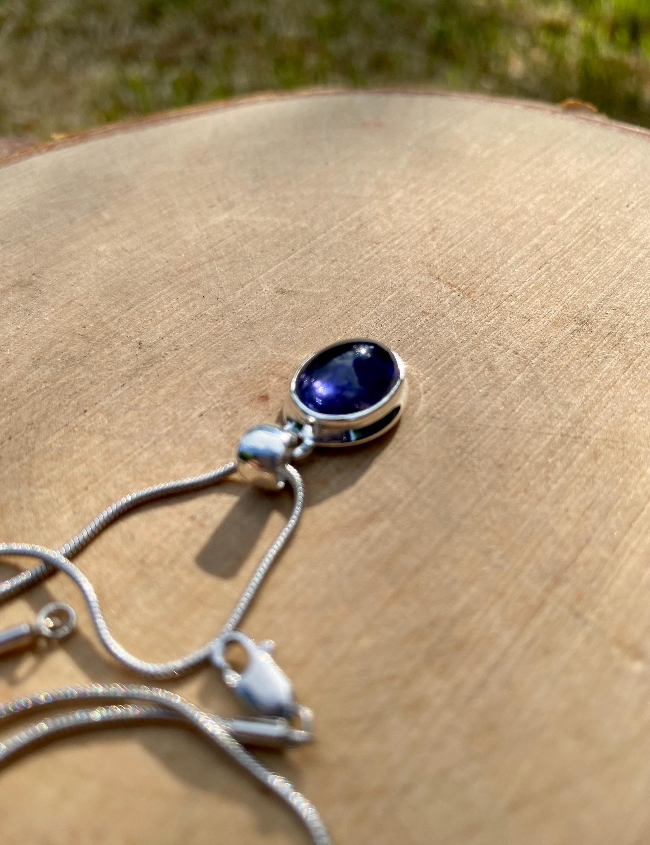 Natural Iolite Lolite Sterling Silver Pendant