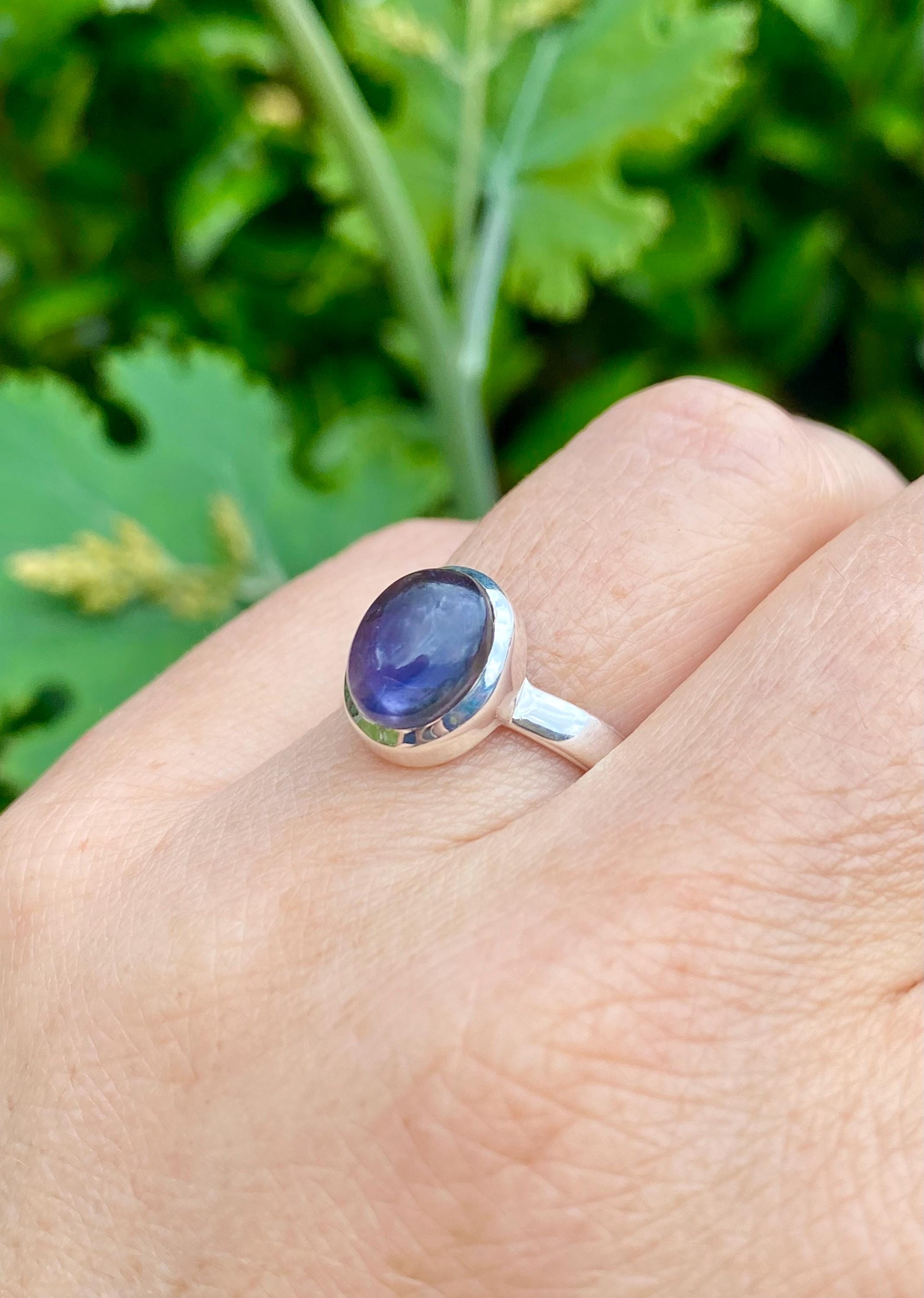 Natural Blue Purple Lolite Sterling Silver Oval Ring