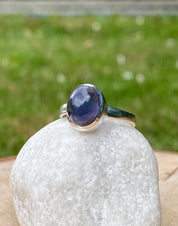 Natural Blue Purple Lolite Sterling Silver Oval Ring