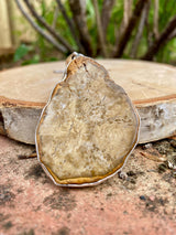 Petrified Wood Slice Pendant, Pear Cut 51mm x 40mm, Sterling Silver, Handmade UK gift