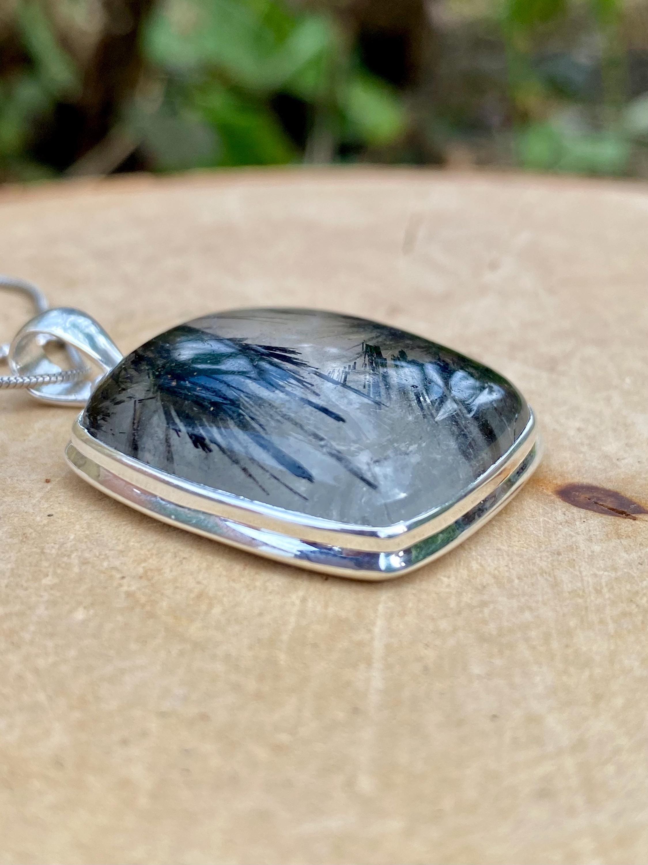 Black Tourmaline Rutilated Quartz and Silver Pendant