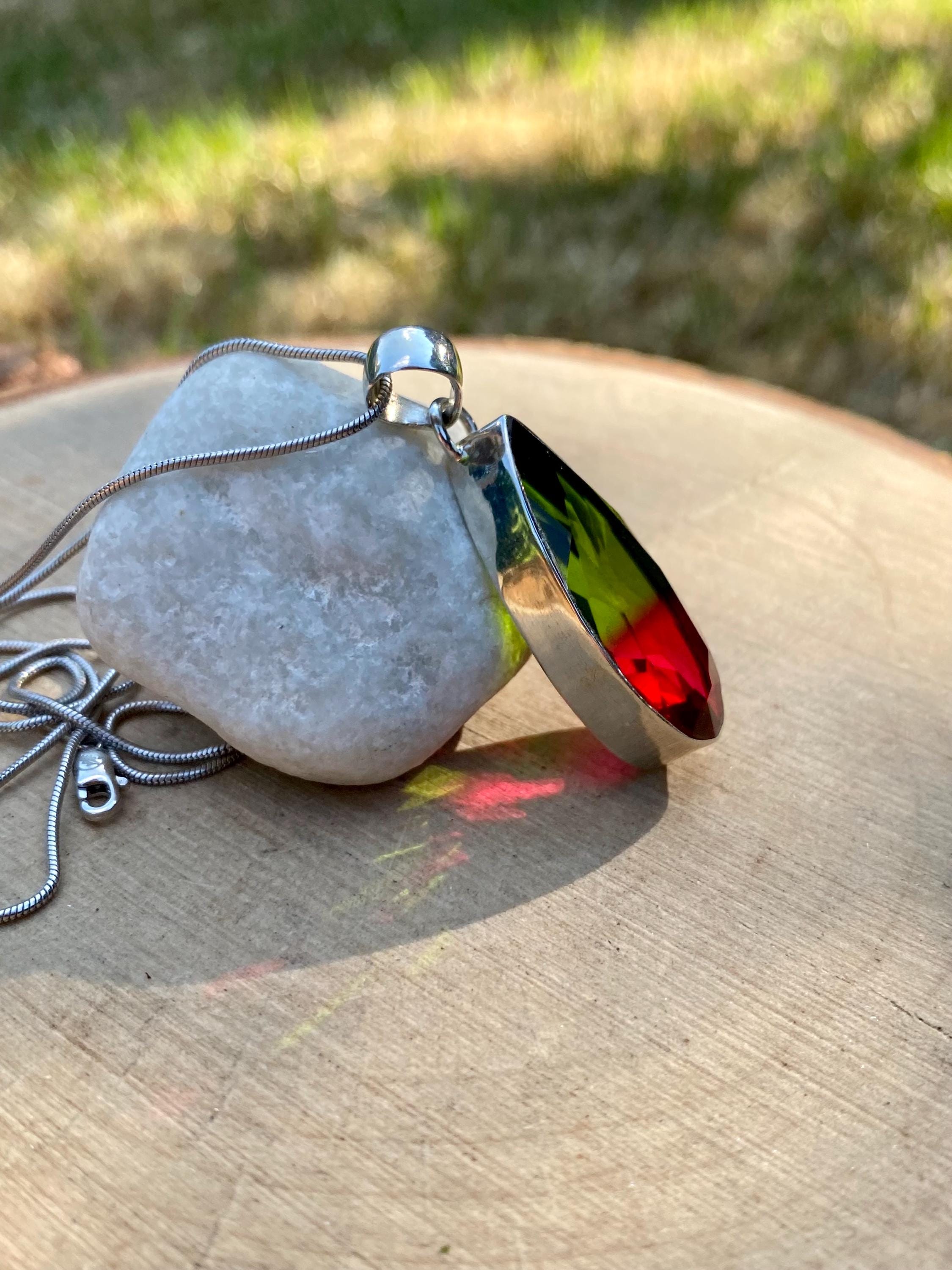 Watermelon Tourmaline Silver Teardrop Pendant (M5)