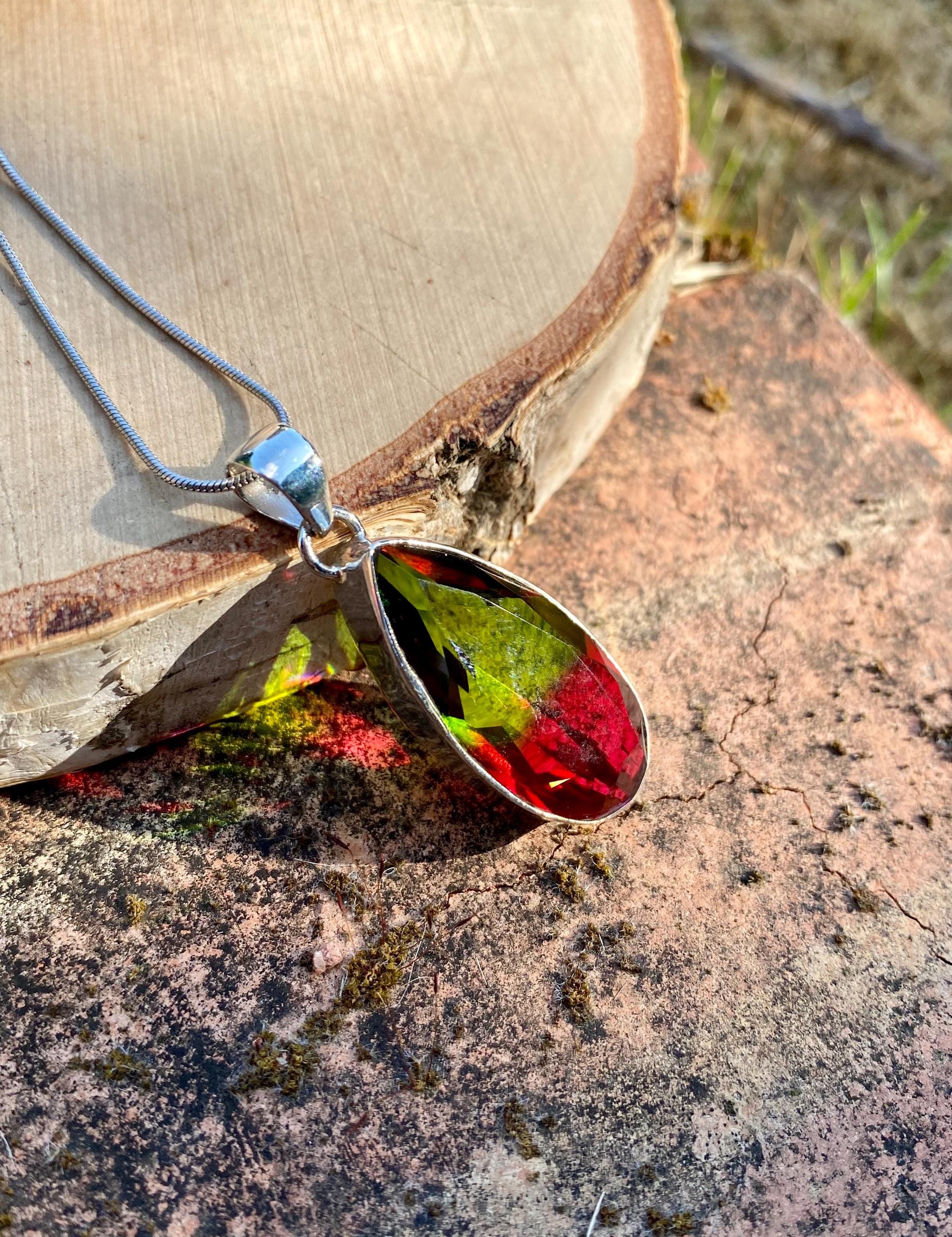 Watermelon Tourmaline Silver Teardrop Pendant (M5)