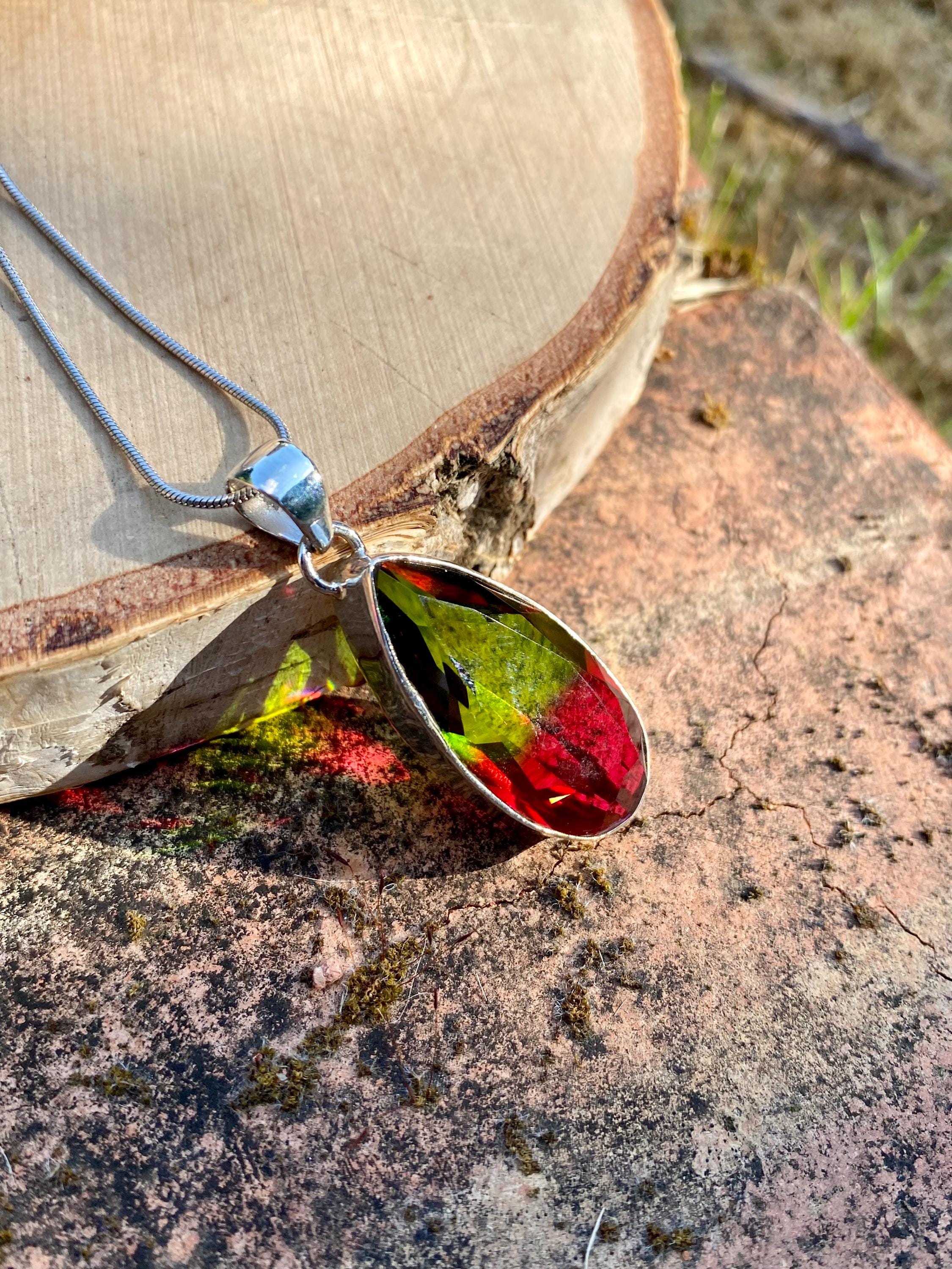 Watermelon Tourmaline Silver Teardrop Pendant (M5)