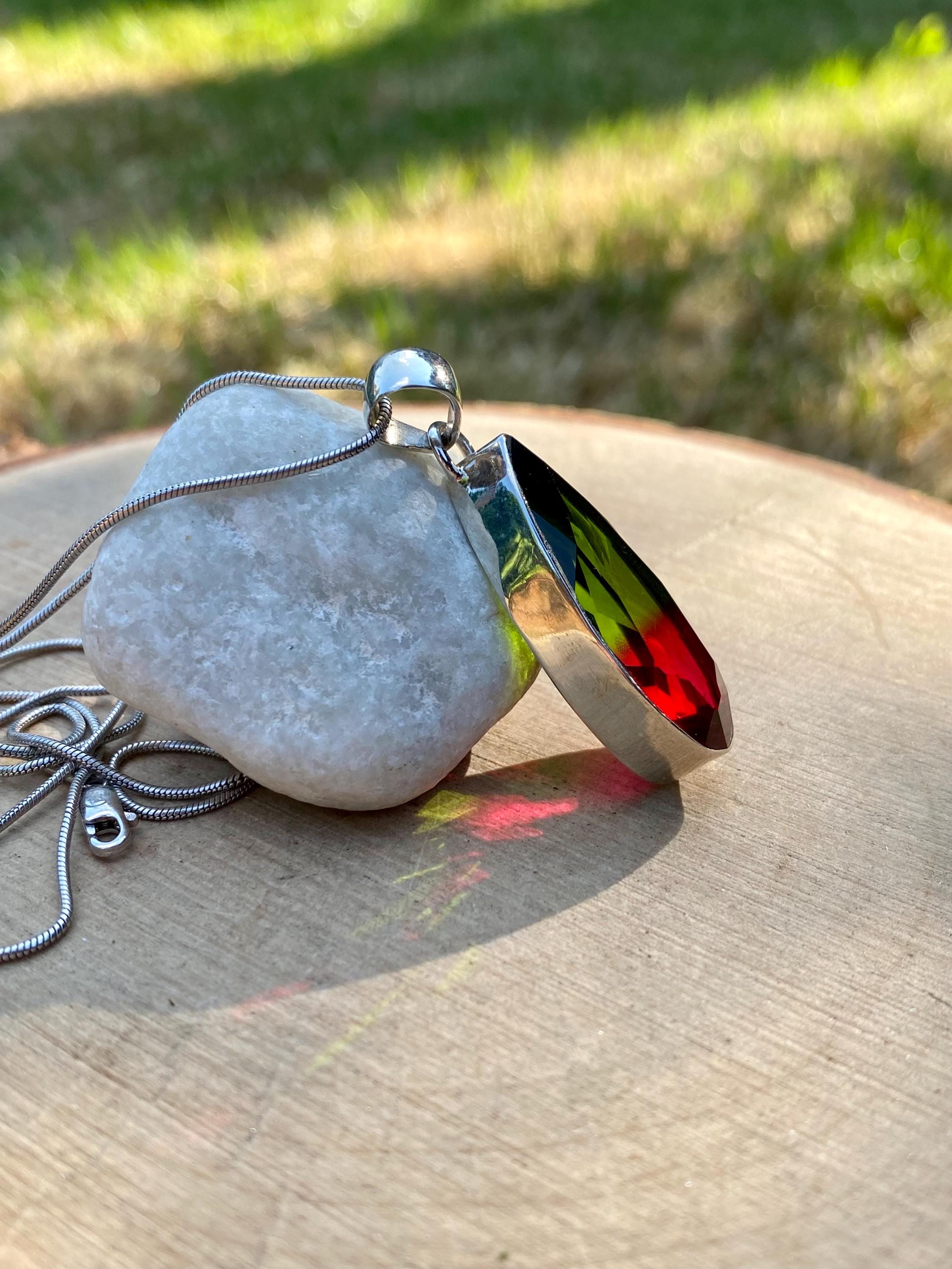 Watermelon Tourmaline Silver Teardrop Pendant (M5)