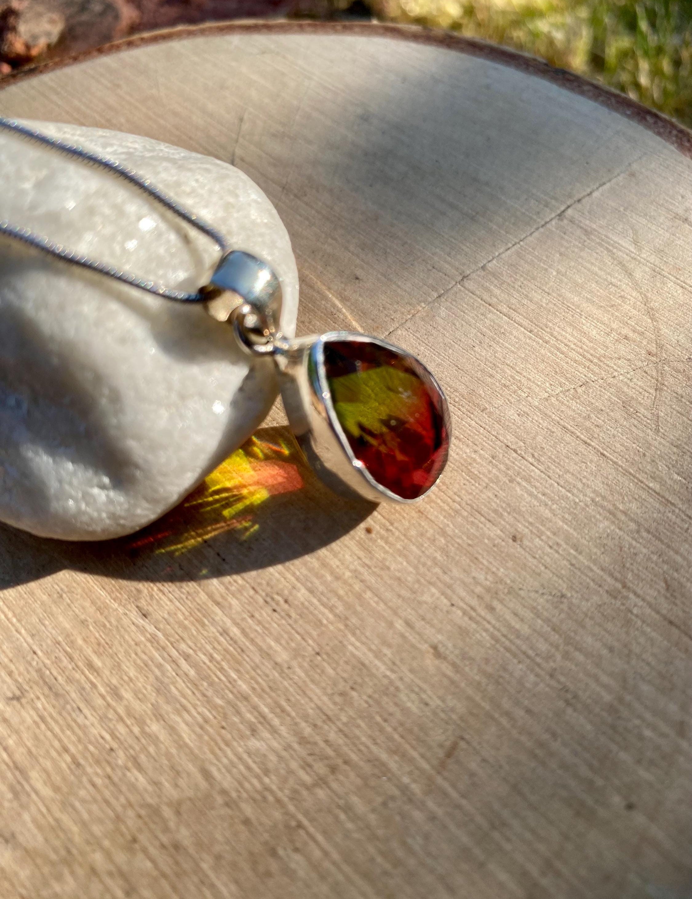 Watermelon Tourmaline 925 Silver Pendant Necklace