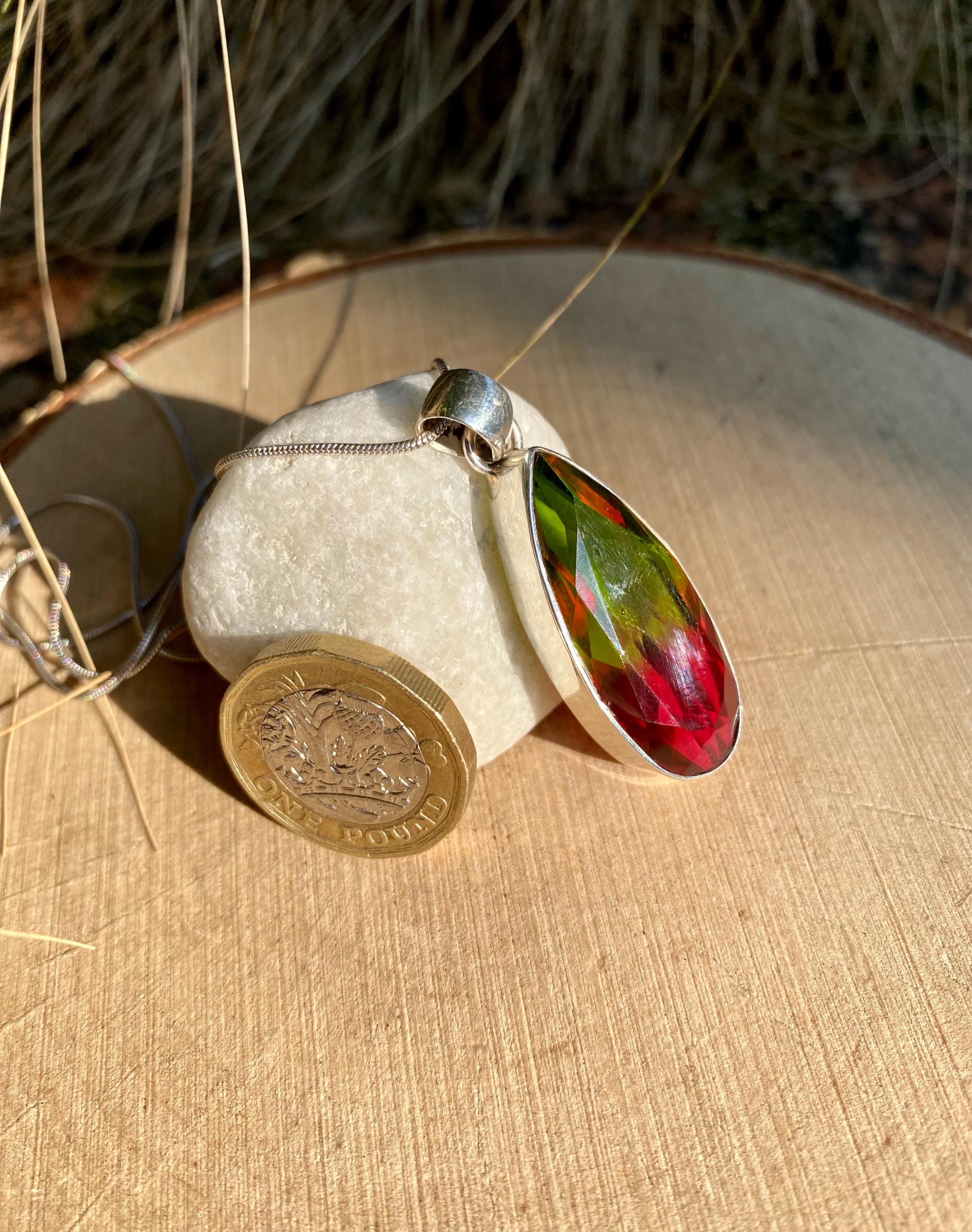 Watermelon Tourmaline Silver Teardrop Pendant (M11)