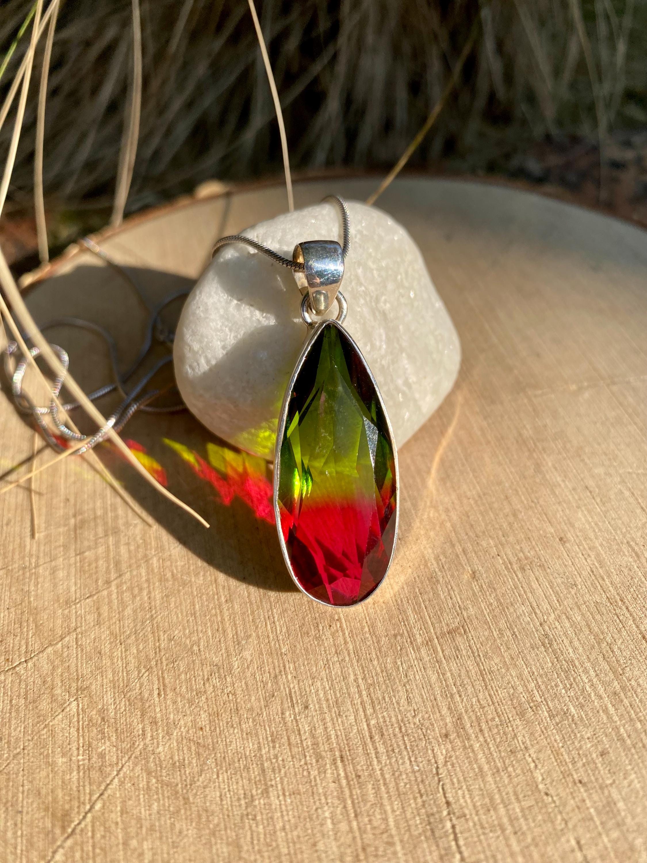 Watermelon Tourmaline Silver Teardrop Pendant (M11)