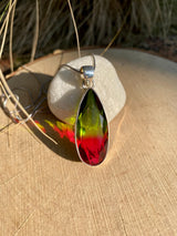 Watermelon Tourmaline Silver Teardrop Pendant (M11)