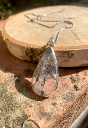 Pear Cut Black Tourmaline Rutilated Quartz Sterling Silver Pendant