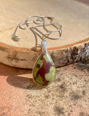 Pear Cut African Dragon Bloodstone Sterling Silver Pendant