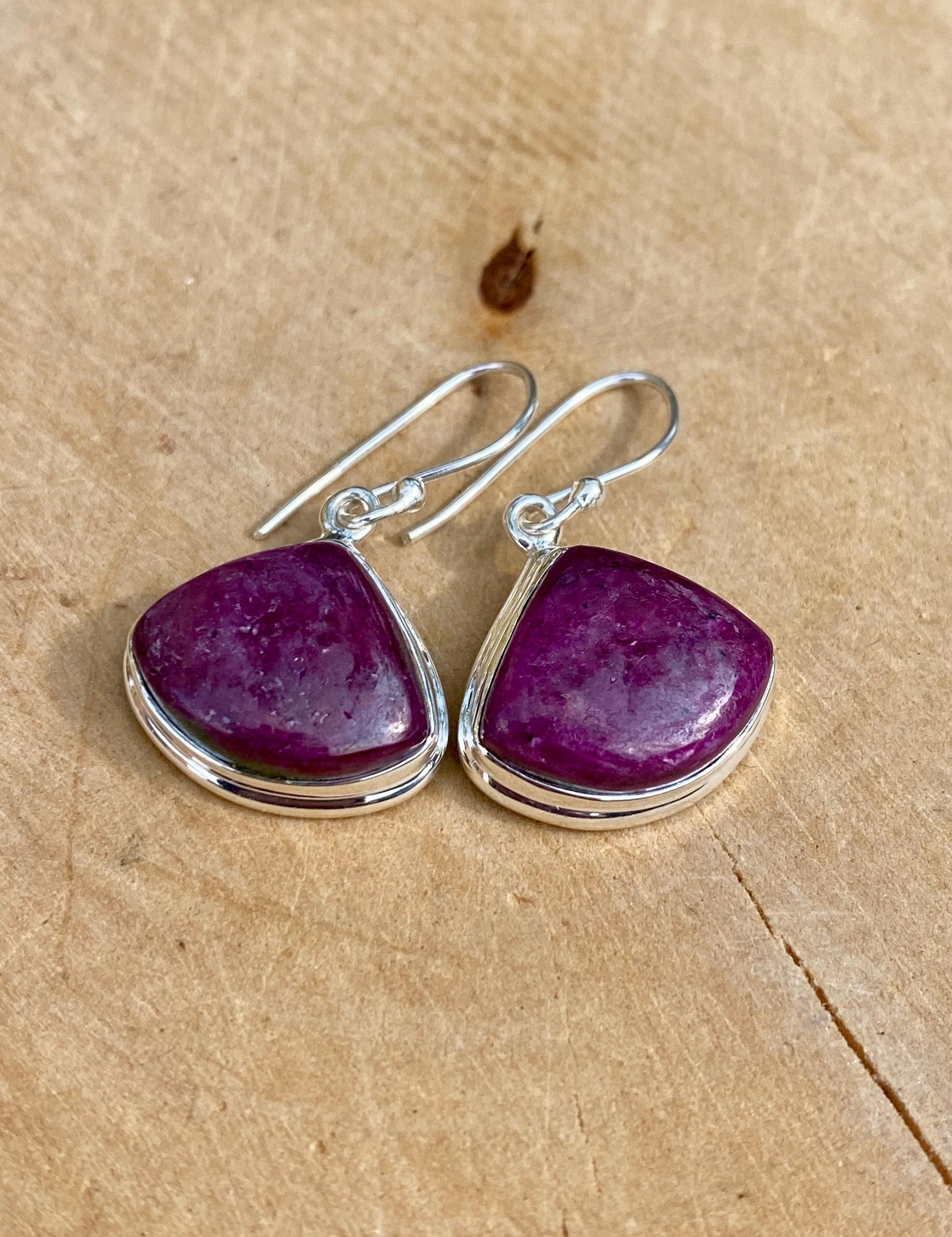 Pear Cut Natural African Ruby Sterling Silver Dangle Earrings