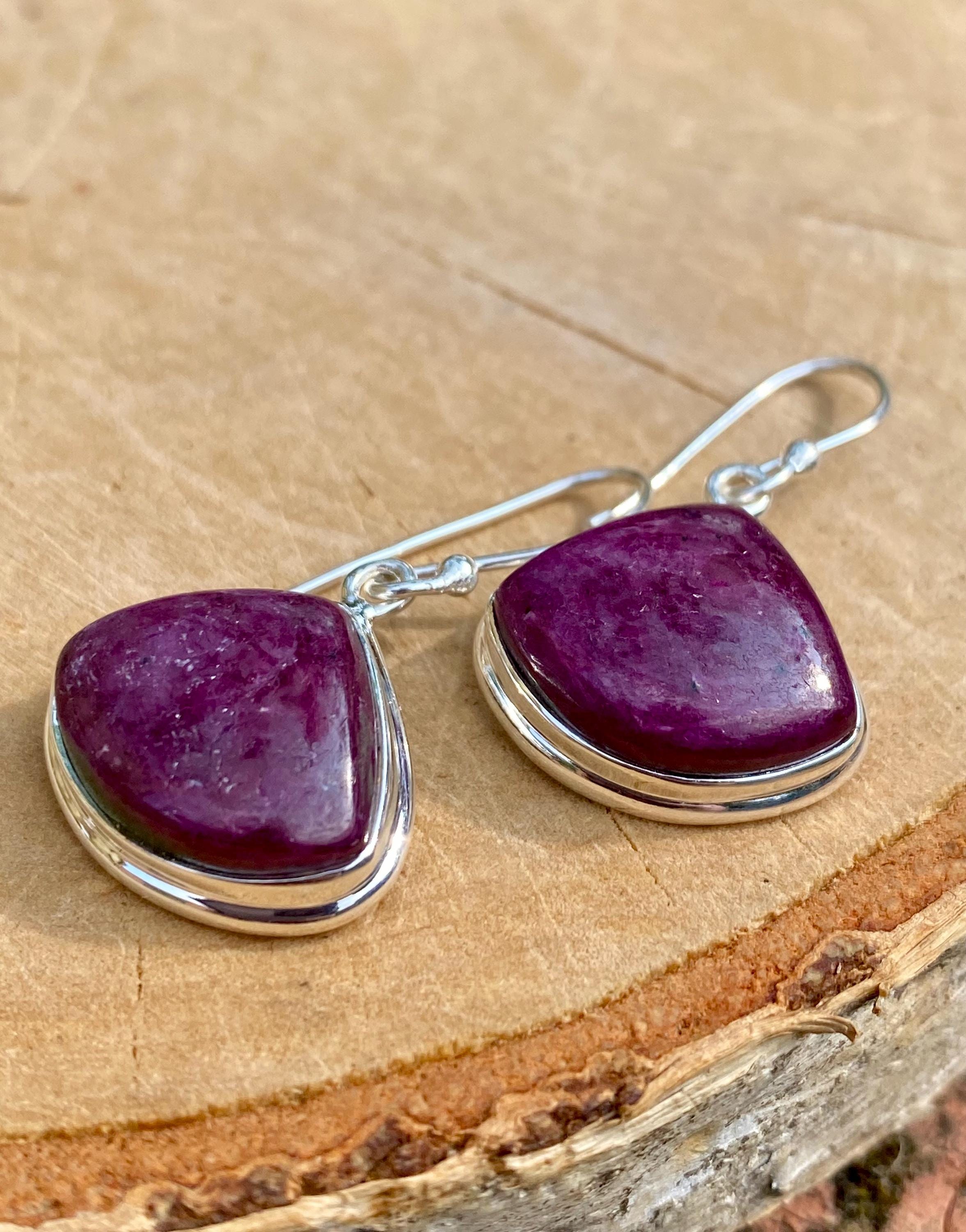Pear Cut Natural African Ruby Sterling Silver Dangle Earrings