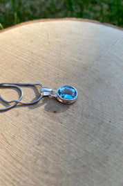 Oval Cut Faceted Natural Aquamarine Sterling Silver Pendant