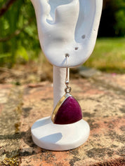 Triangle shaped Natural African Ruby Sterling Silver Dangle Earrings