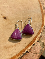 Triangle shaped Natural African Ruby Sterling Silver Dangle Earrings