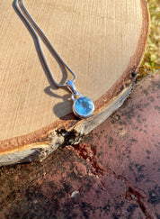 Round Cut Faceted Natural Aquamarine Sterling Silver Pendant