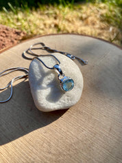 Round Cut Faceted Natural Aquamarine Sterling Silver Pendant
