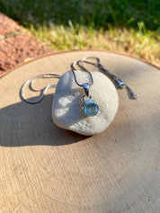 Round Cut Faceted Natural Aquamarine Sterling Silver Pendant