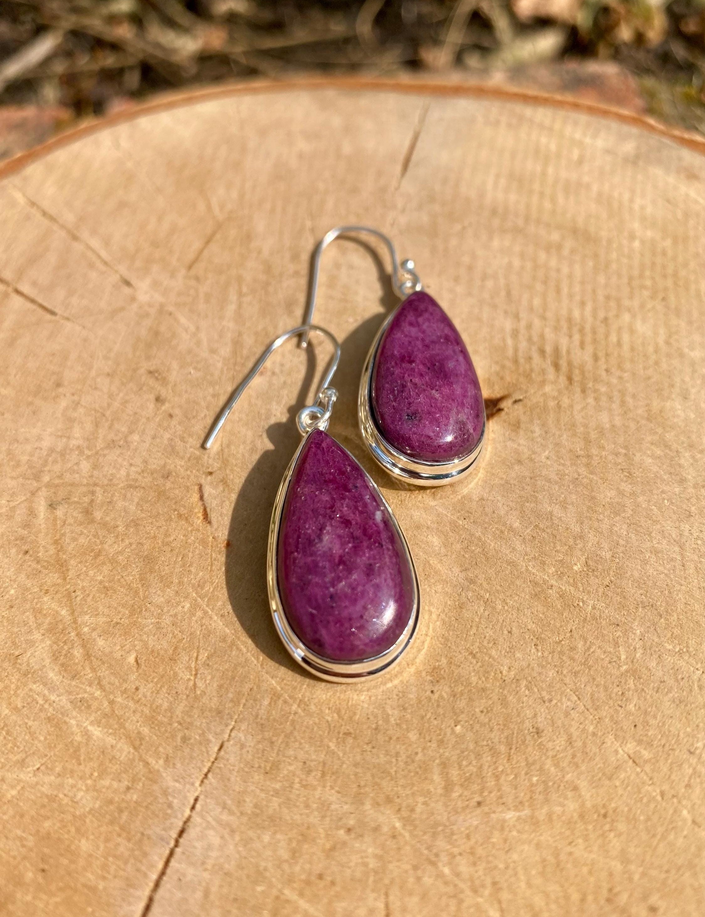 Pear Cut Natural African Ruby Sterling Silver Dangle Earrings