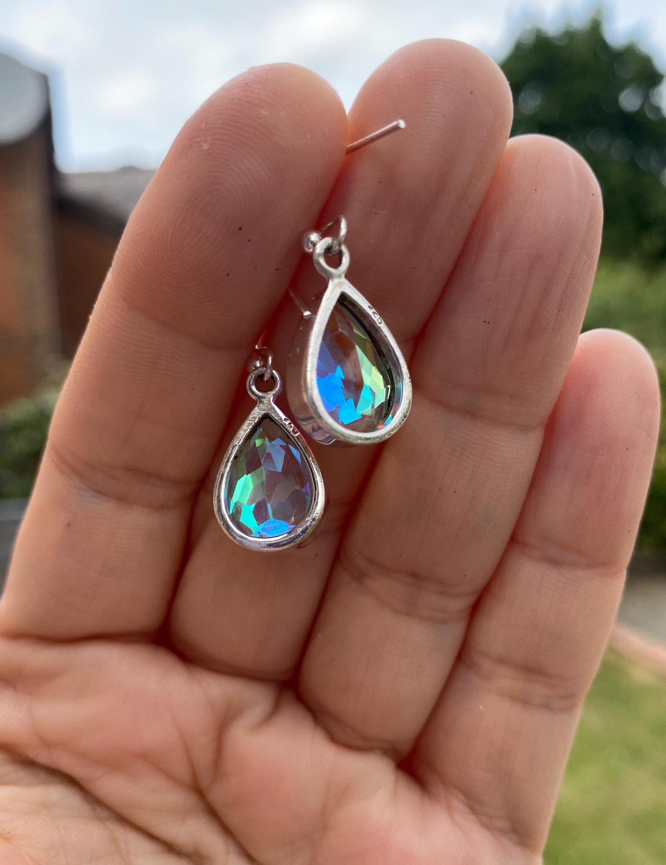 Pear Cut Mystic Topaz Sterling Silver Dangle Earrings