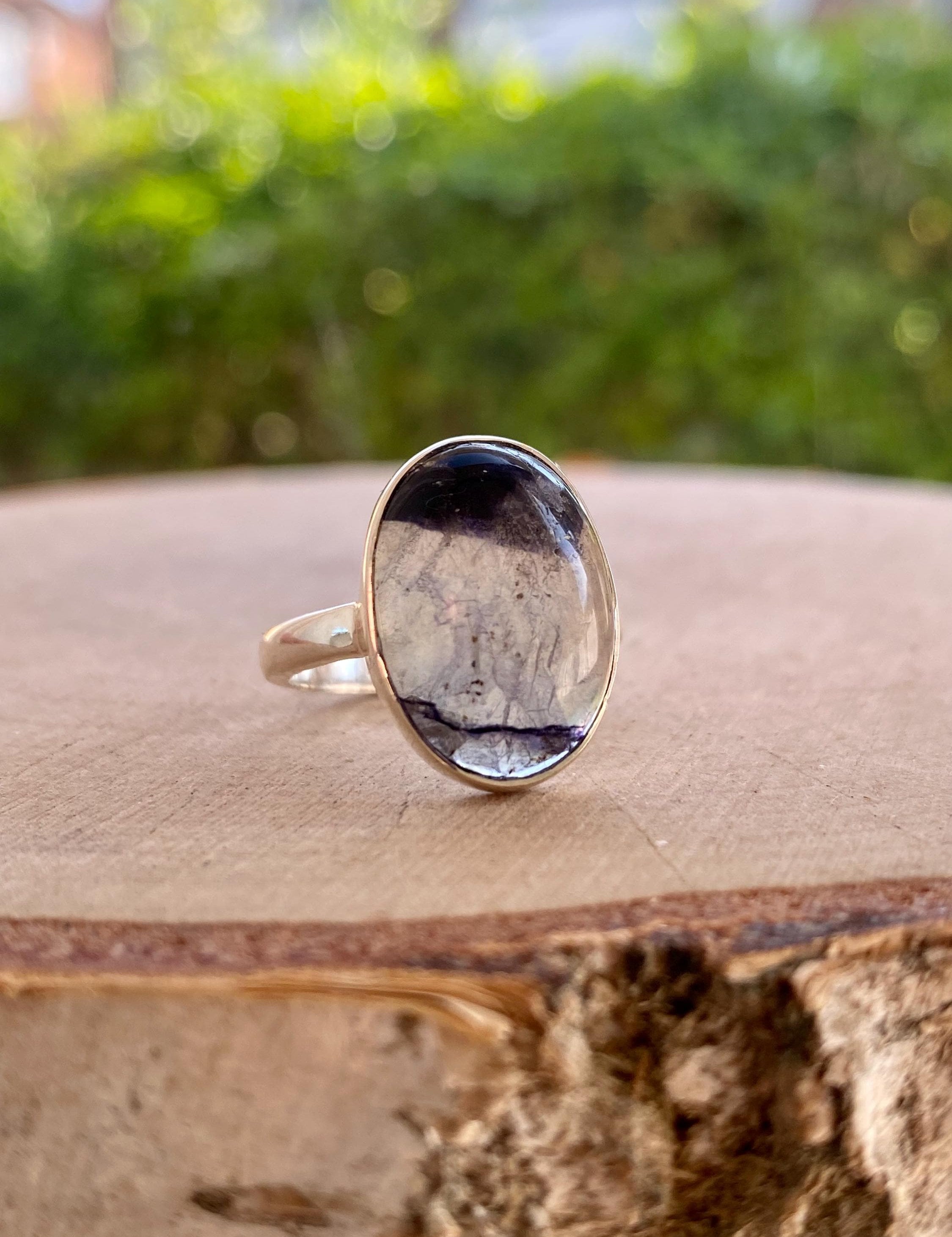 Blue John Silver Oval Ring - Extremely Rare