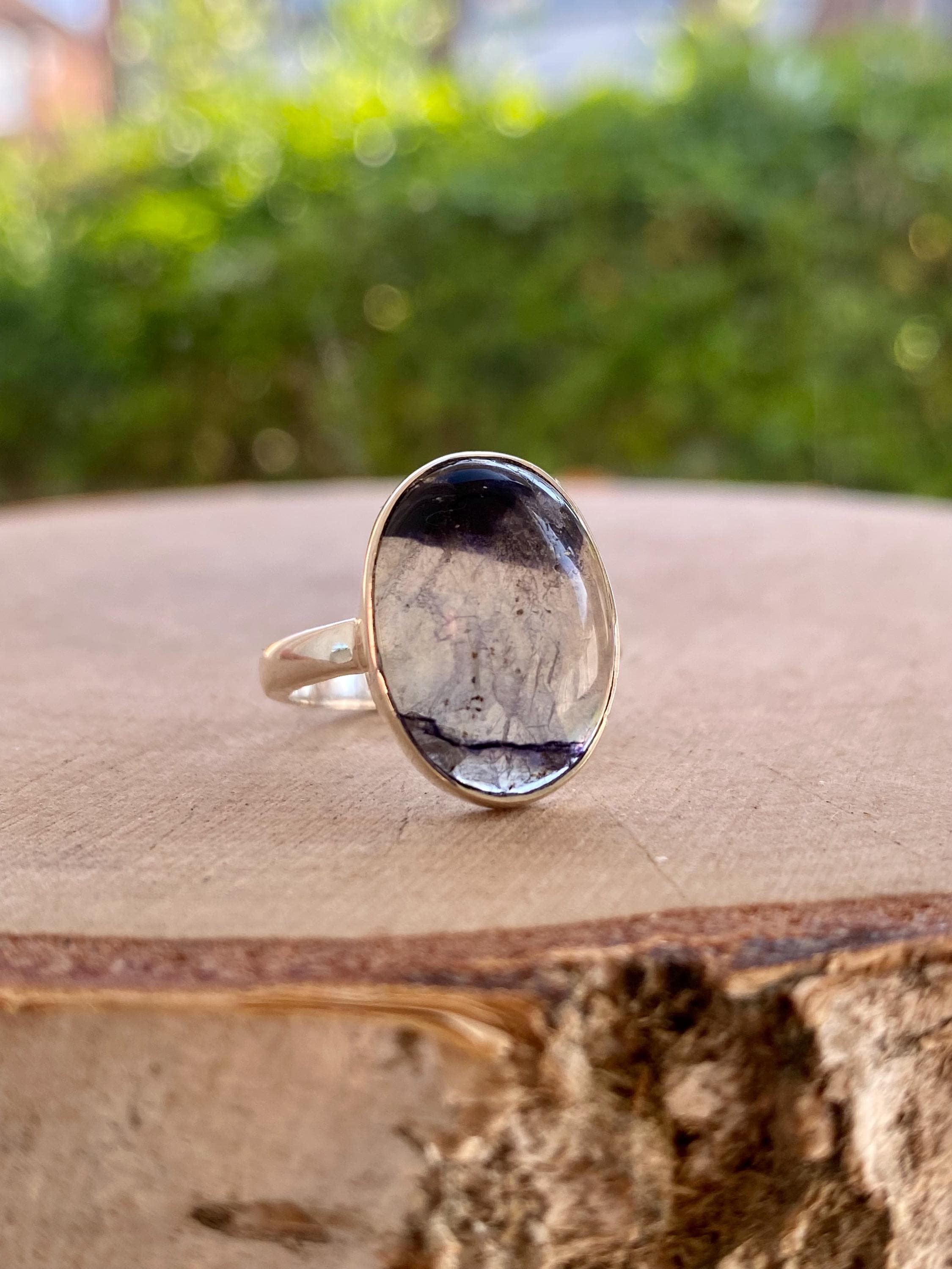 Blue John Silver Oval Ring - Extremely Rare