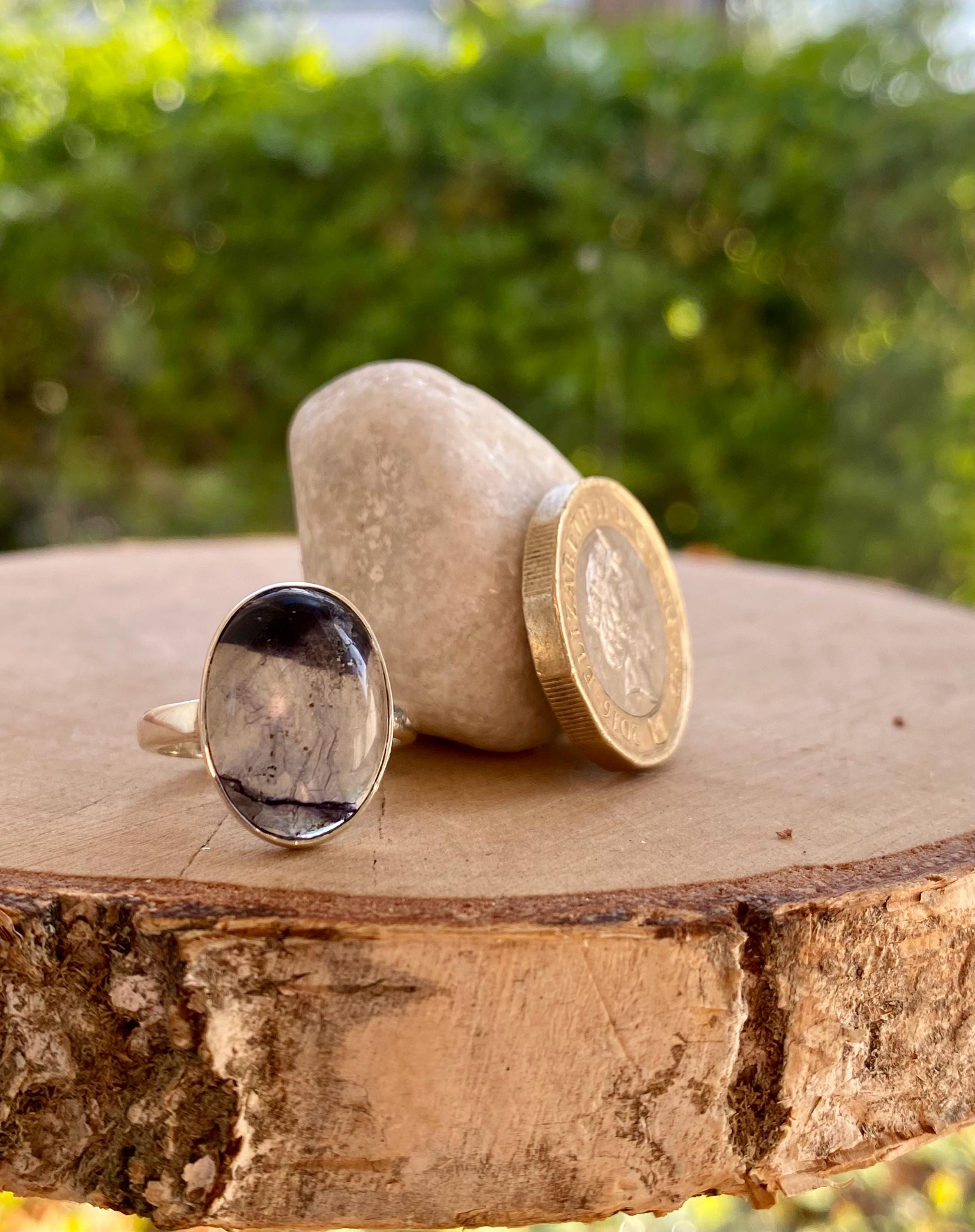 Blue John Silver Oval Ring - Extremely Rare