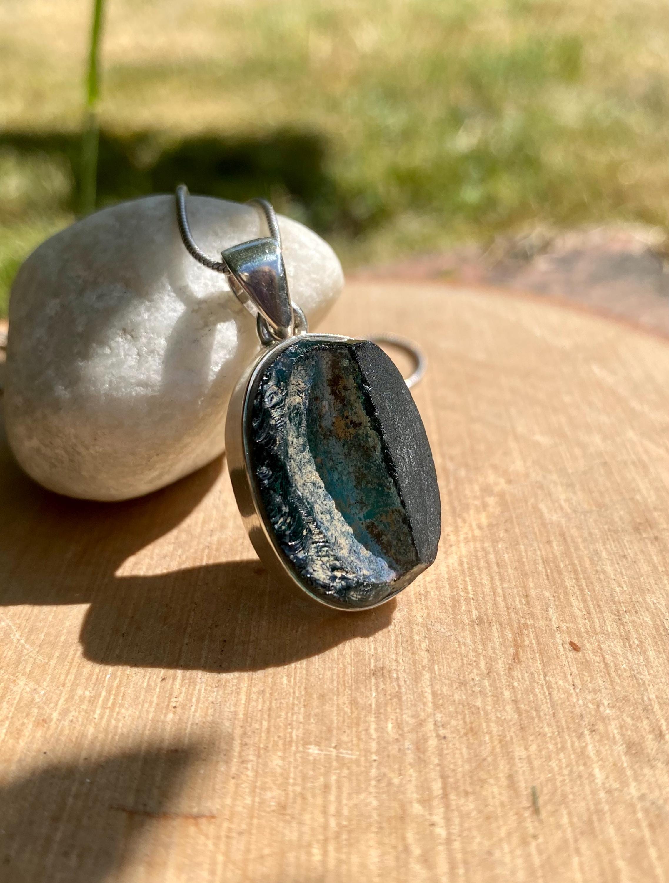 Oval Ancient Roman Glass Sterling Silver Pendant