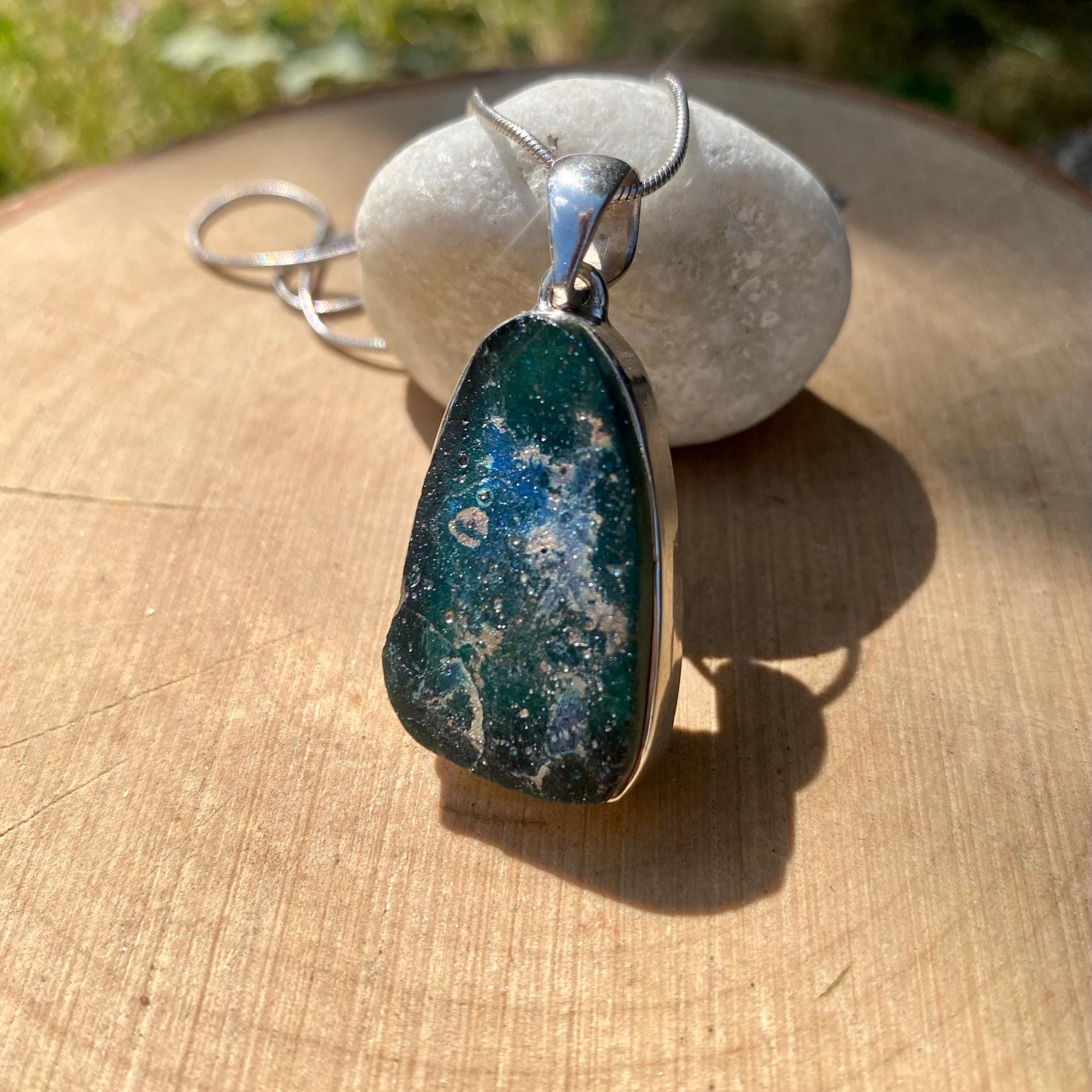 Ancient Roman Glass and Silver Pendant
