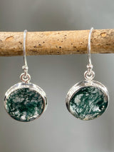 Moss Agate and Silver Round Earrings