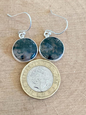 Moss Agate Sterling Silver Round Earrings