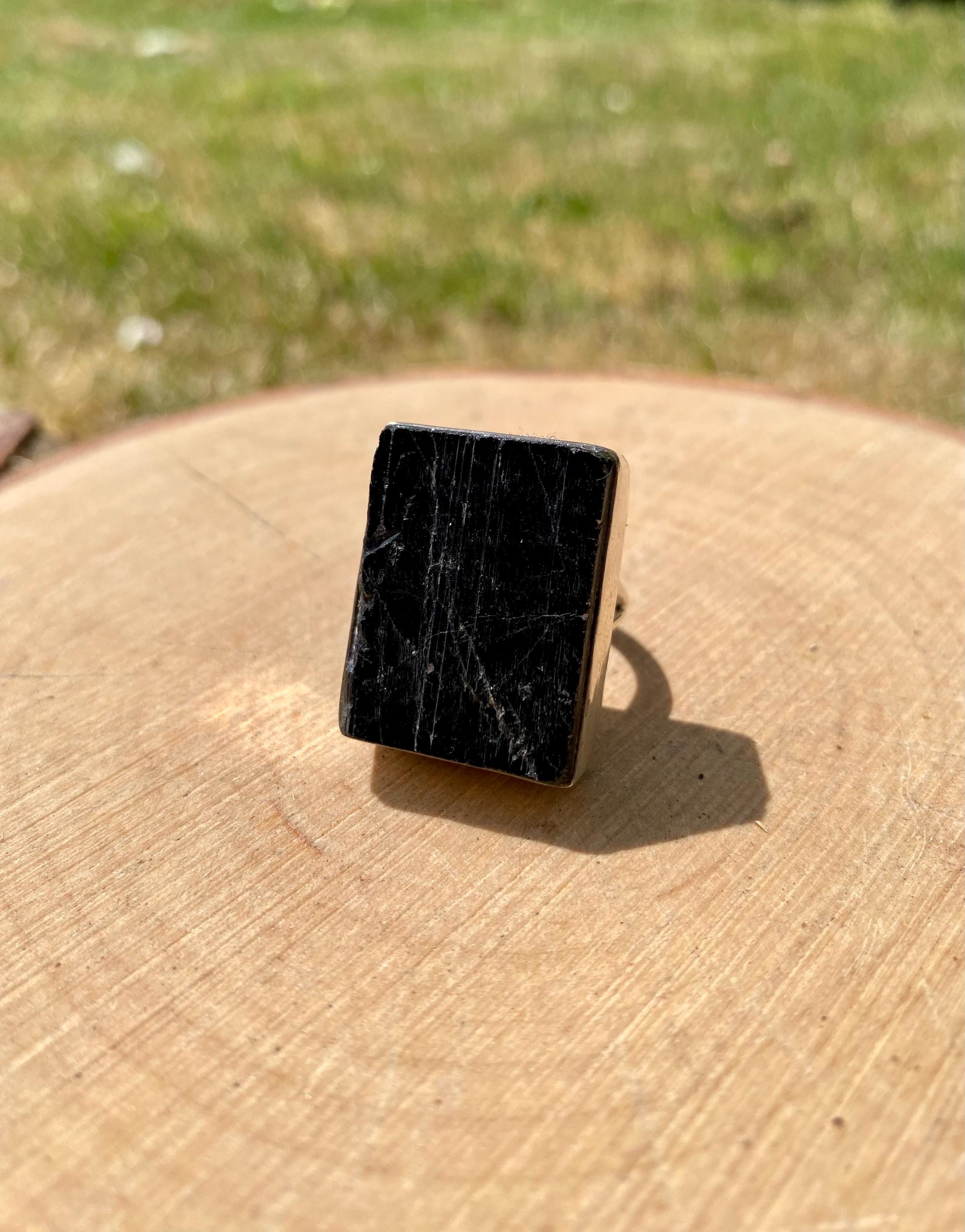 Handmade Chunky Black Tourmaline Sterling Silver Ring - Size 7