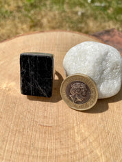 Handmade Chunky Black Tourmaline Sterling Silver Ring - Size 7