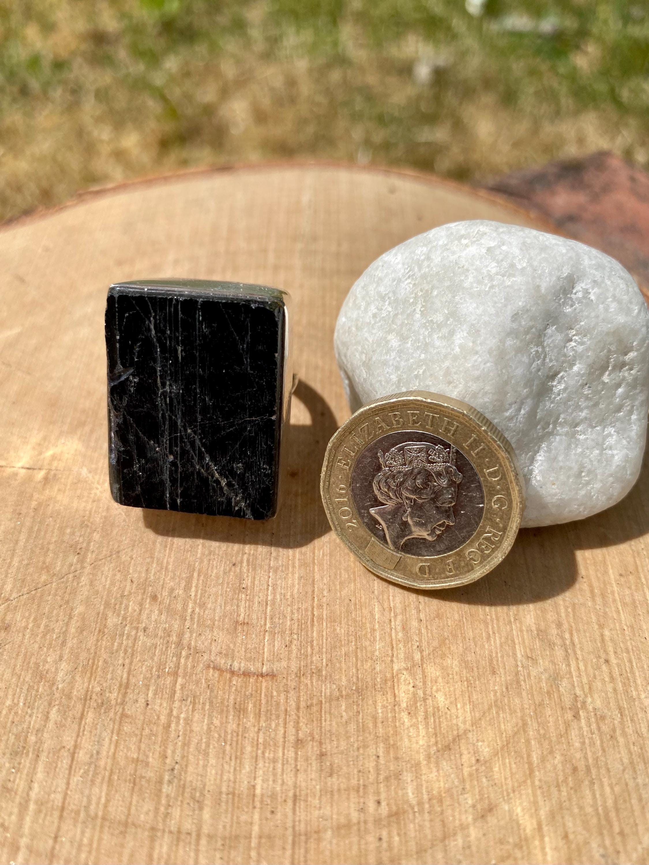 Handmade Chunky Black Tourmaline Sterling Silver Ring - Size 7