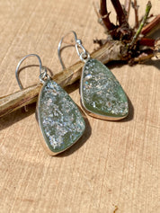 Ancient Roman Glass Dangle Earrings, 20mm x 13mm Pear Cut Sterling Silver, Handmade UK