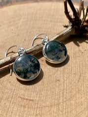 Moss Agate Sterling Silver Round Earrings