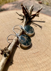 Moss Agate Sterling Silver Round Earrings