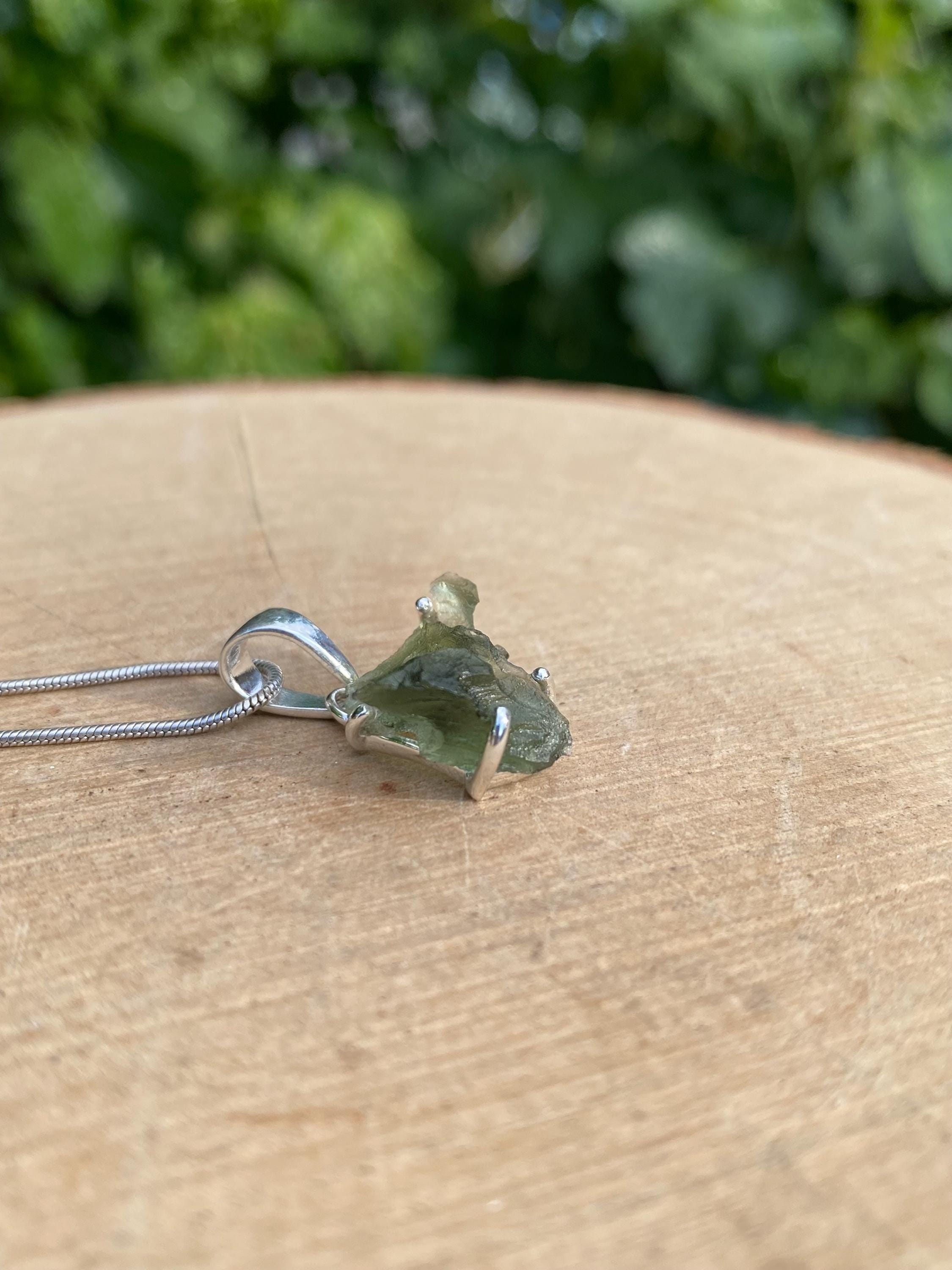 Natural MOLDAVITE Pendant Uncut Sterling Silver