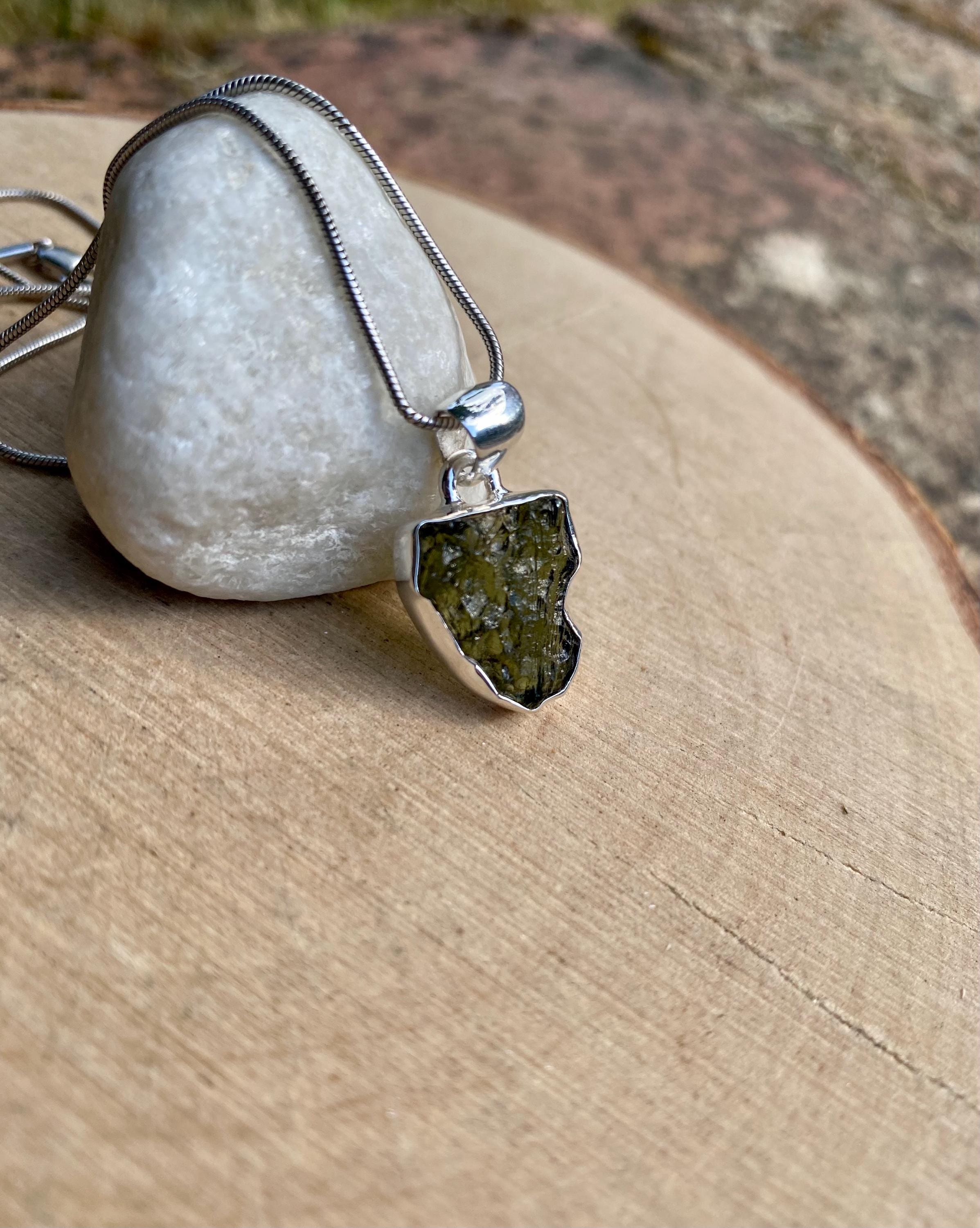 Hexagon Cut Natural MOLDAVITE Sterling Silver Pendant
