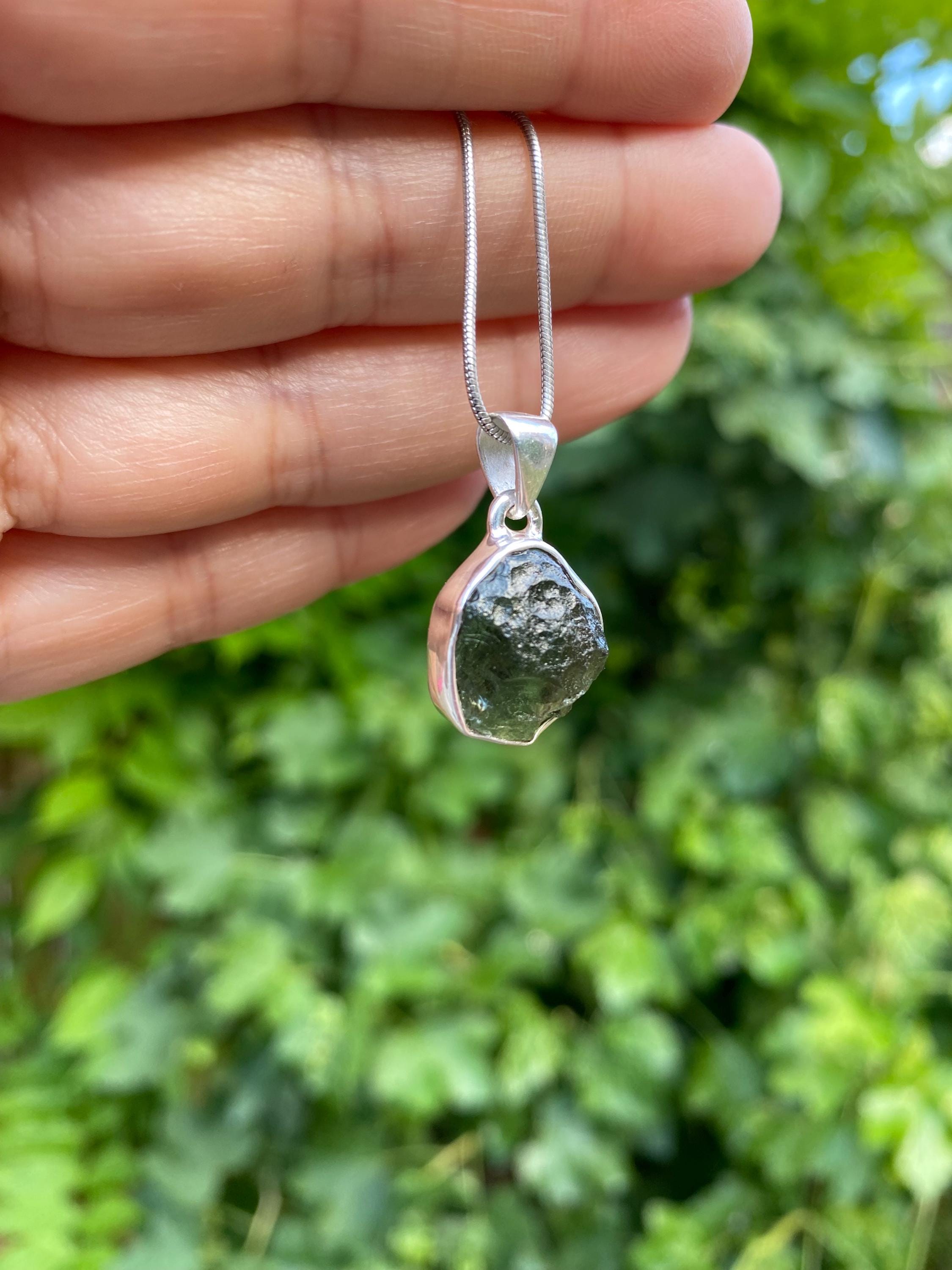 Natural MOLDAVITE Pendant, Uncut Sterling Silver Handmade UK gift