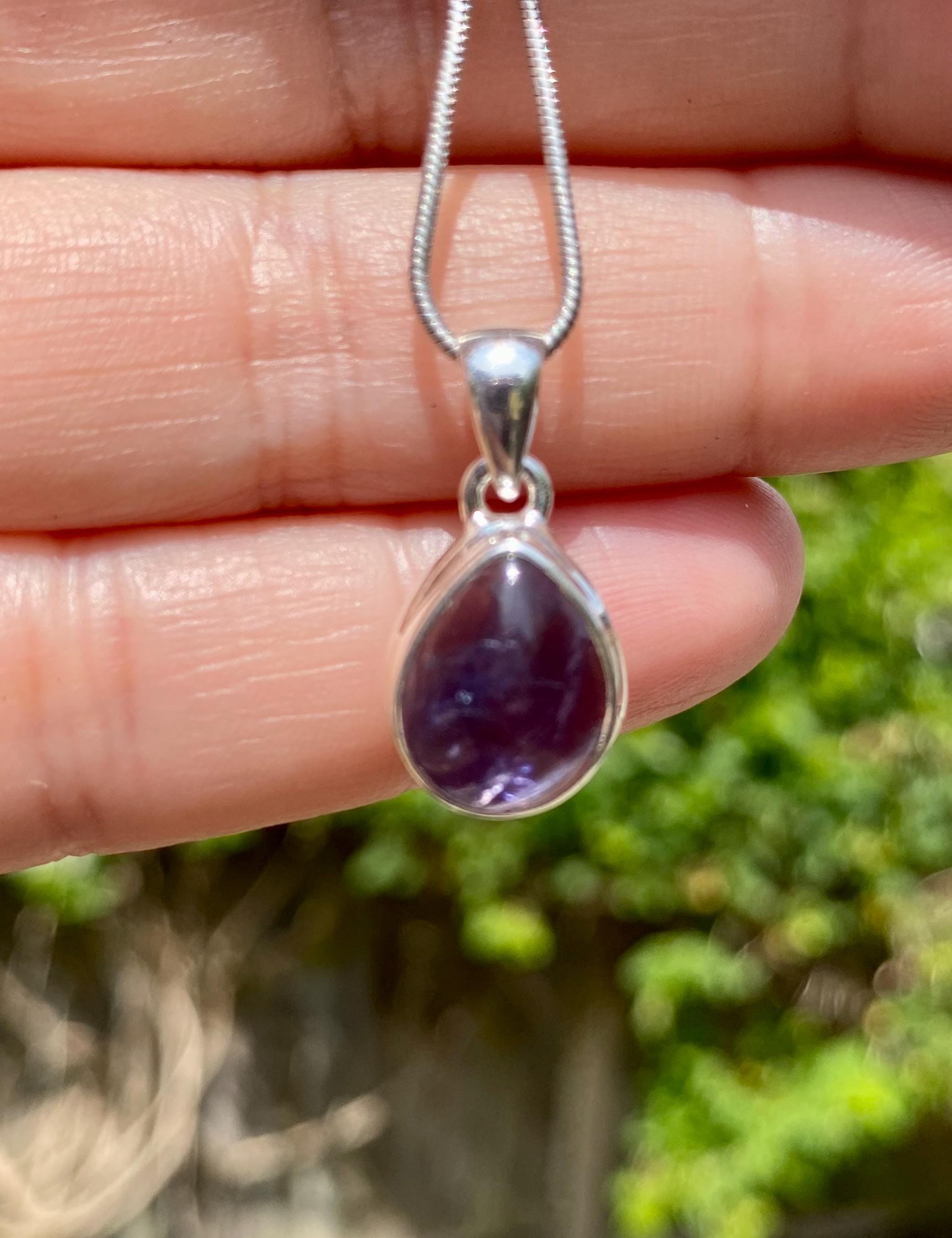 Natural Teardrop Iolite Lolite Sterling Silver Pendant