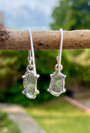 Natural Hexagon Cut Moldavite Sterling Silver Dangle Earrings