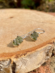 Natural Hexagon Cut Moldavite Sterling Silver Dangle Earrings