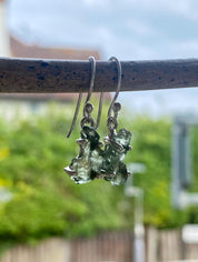 Natural Uncut Moldavite Sterling Silver Dangle Earrings