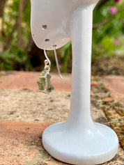 Natural Uncut Moldavite Sterling Silver Dangle Earrings