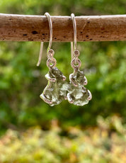 Natural Uncut Moldavite Sterling Silver Dangle Earrings