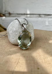 Oval Green Amethyst (Prasiolite ) Sterling Silver Pendant